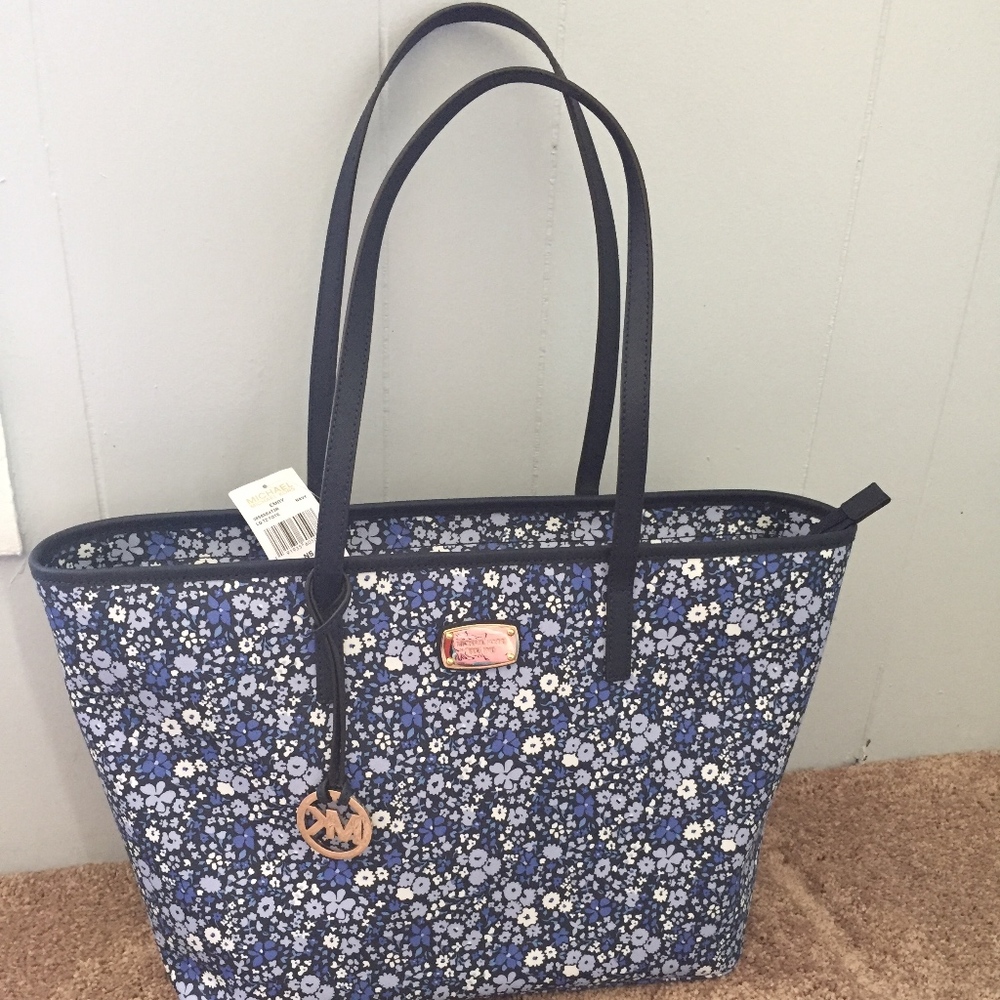 Michael Kors Navy Floral Emry Tote - Picture 1 of 8